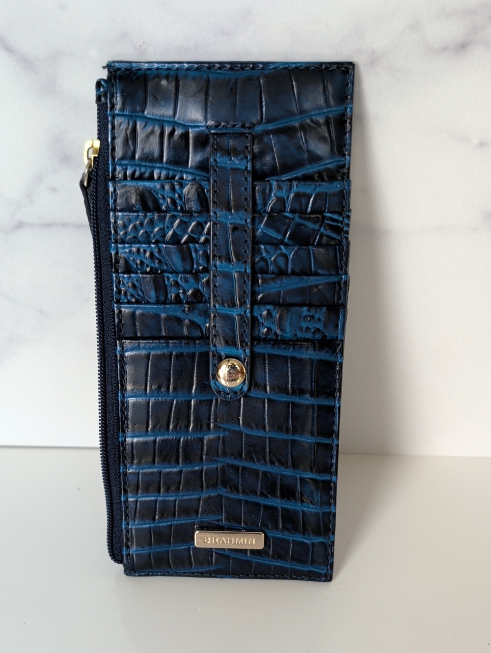 Brahmin Blue Croc-Embossed Zip Wallet